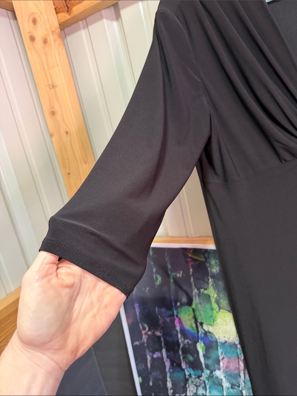 Evan Picone Black Long Sleeve V-Neck Dress with Ring Detail plus size 16 - Picture 2 of 6